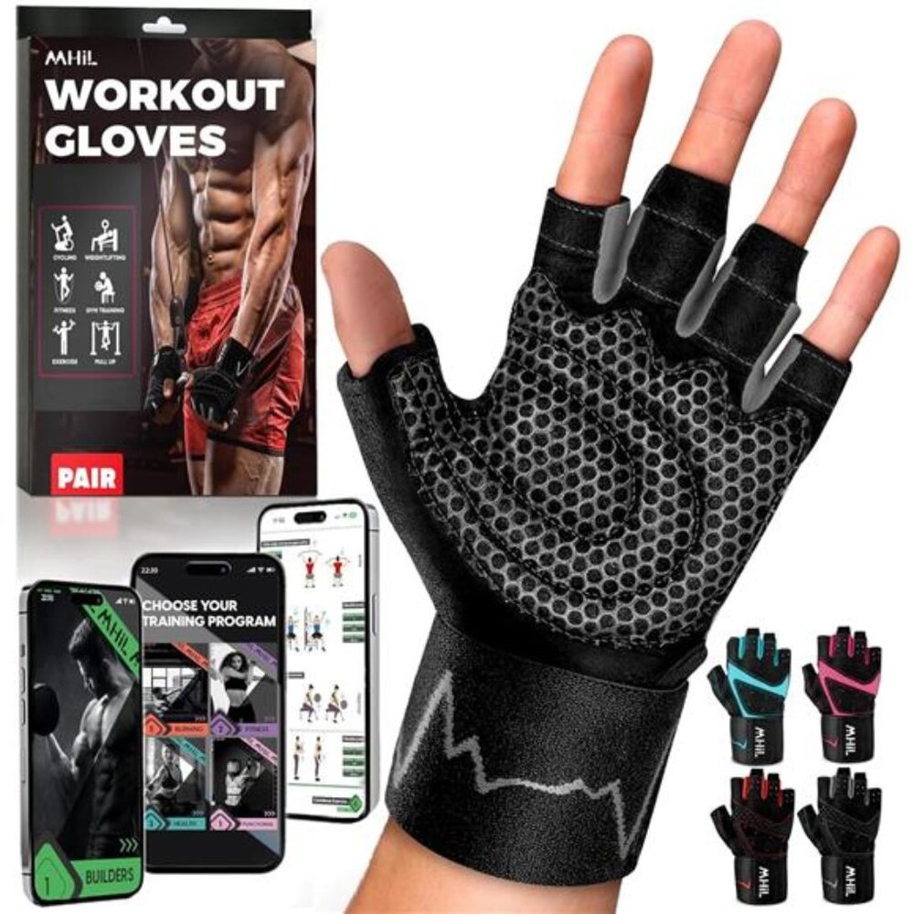 Mens workout gloves weight lifting gloves wrist wraps grip protection training